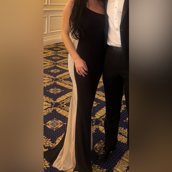 XSCAPE size 4 black/nude rhinestoned formal dress - Picture 2 of 5